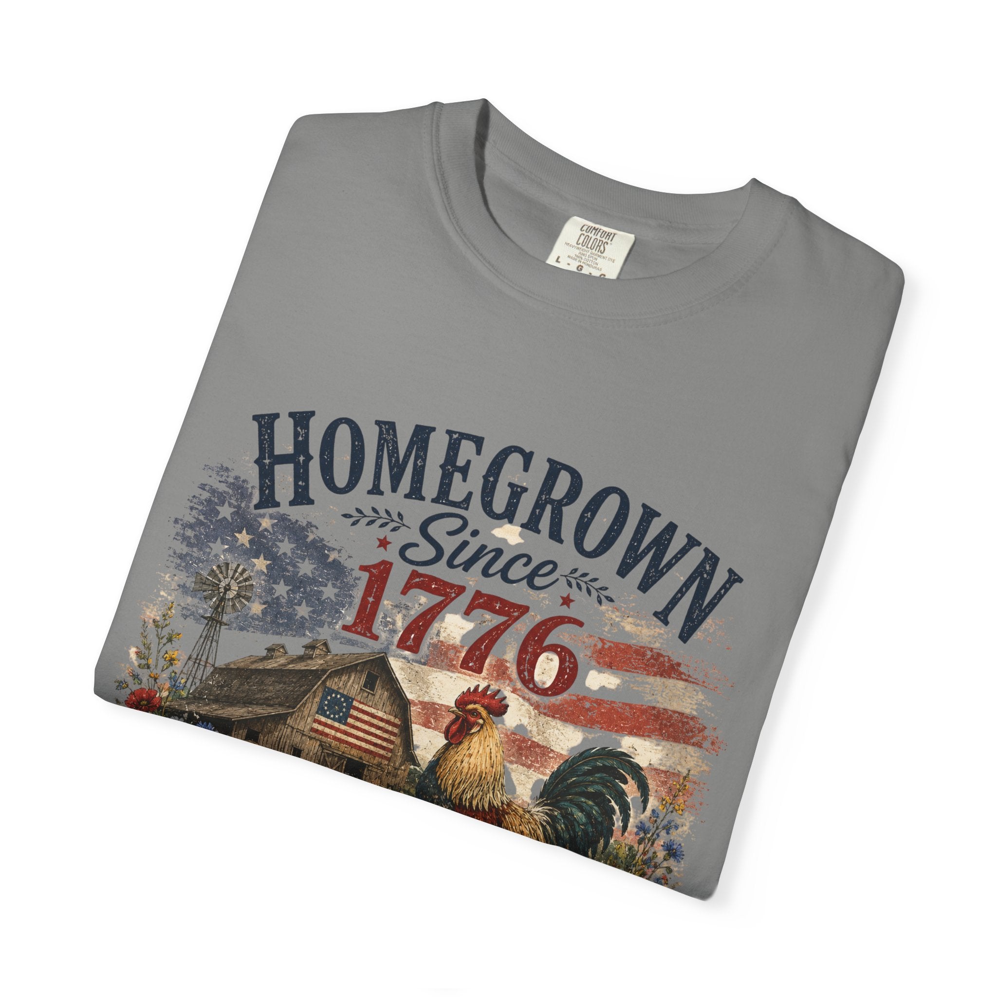 America 250 Patriotic Rooster T-Shirt — "Homegrown Since 1776" Farmhouse Tee