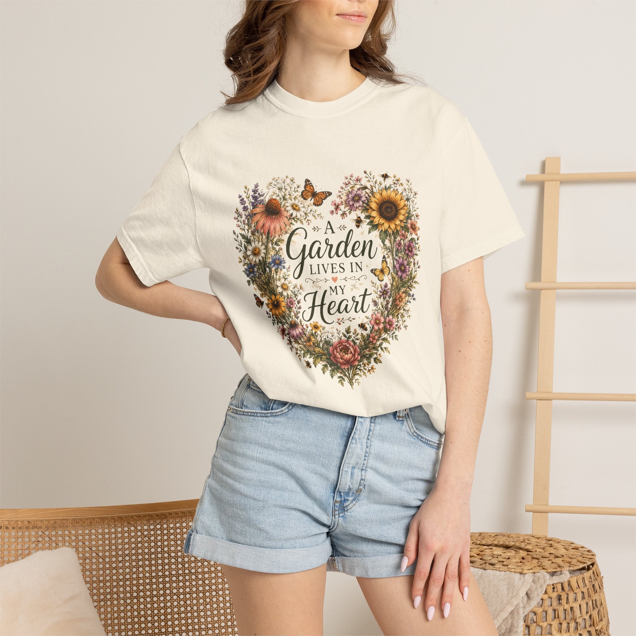A Garden Lives In My Heart – Vintage Wildflower Wreath Shirt, Cottagecore Floral Garden Lover Gift