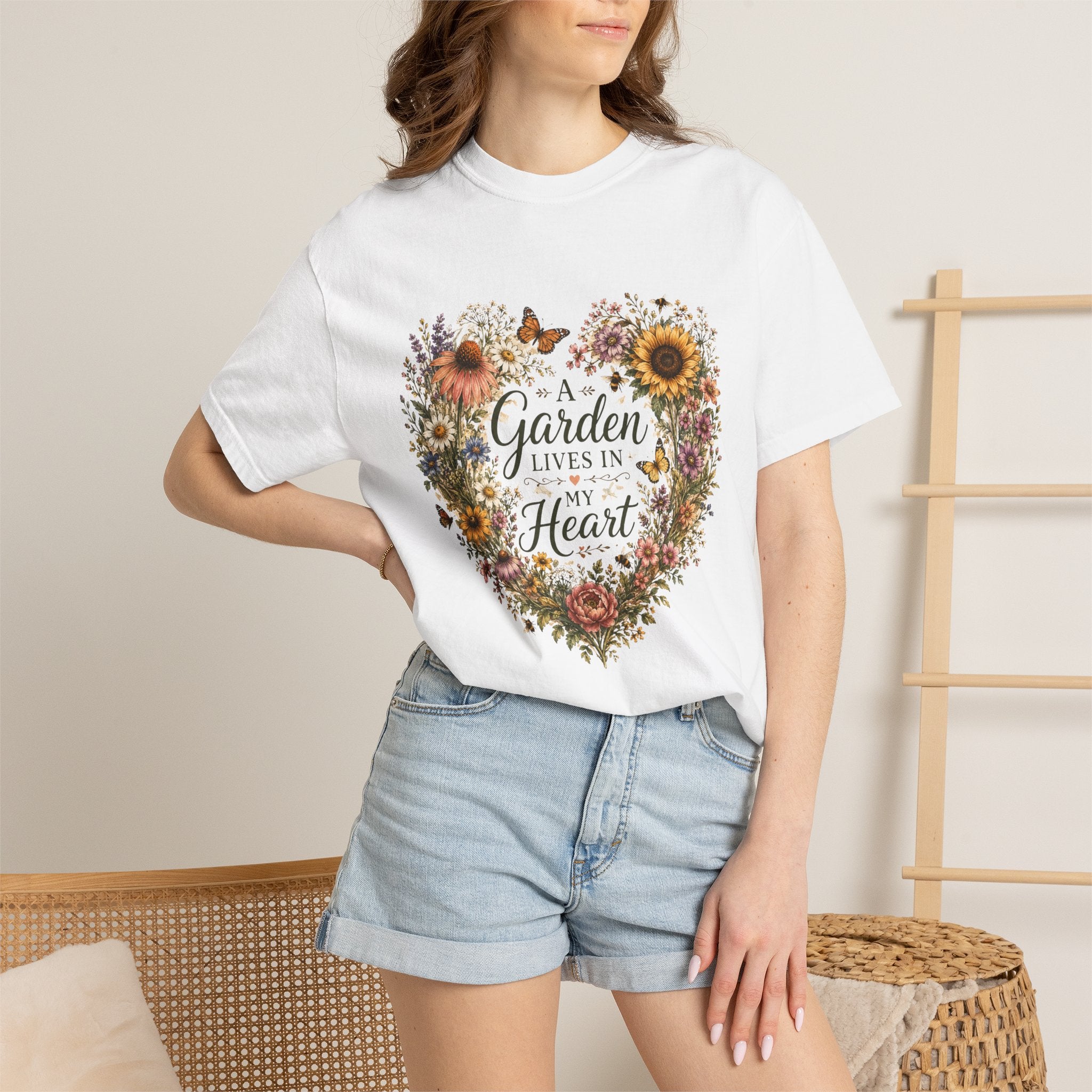 A Garden Lives In My Heart – Vintage Wildflower Wreath Shirt, Cottagecore Floral Garden Lover Gift