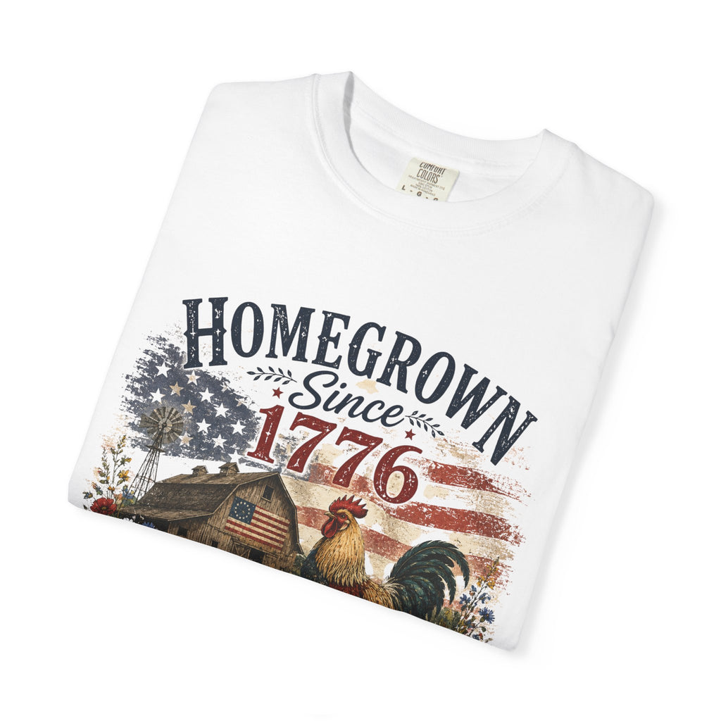 America 250 Patriotic Rooster T-Shirt — "Homegrown Since 1776" Farmhouse Tee