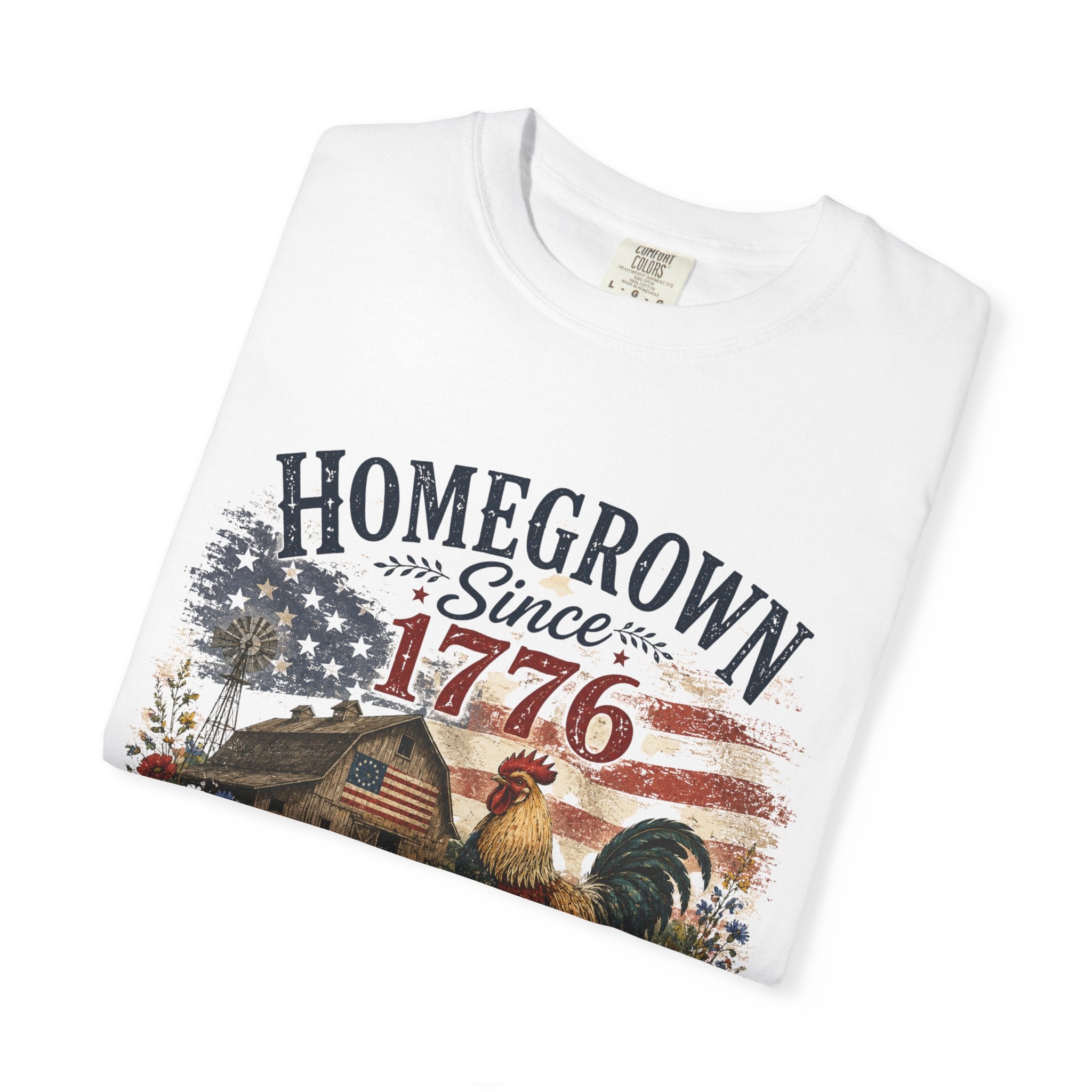 America 250 Patriotic Rooster T-Shirt — "Homegrown Since 1776" Farmhouse Tee