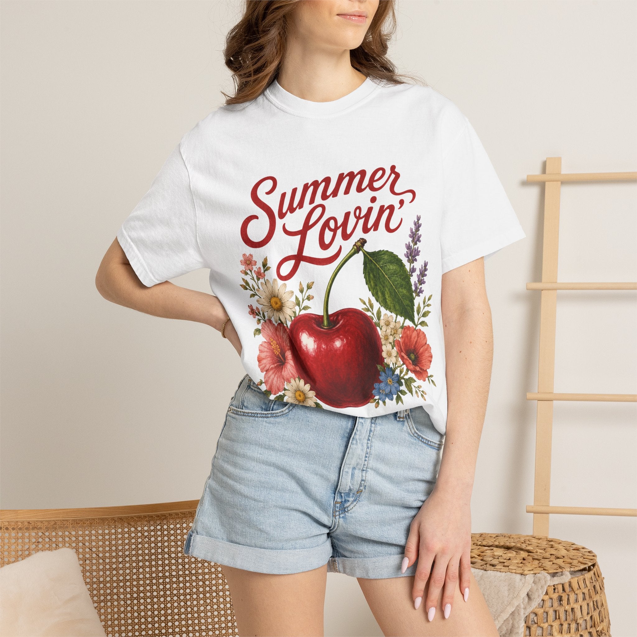 Vintage Cherry Floral Tee — "Summer Lovin'" Cottagecore Fruit-Lover Shirt